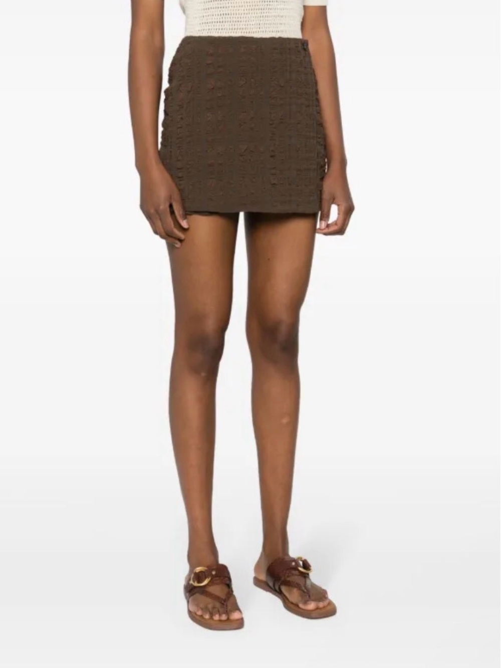 Nanushka brown layered seersucker shorts S